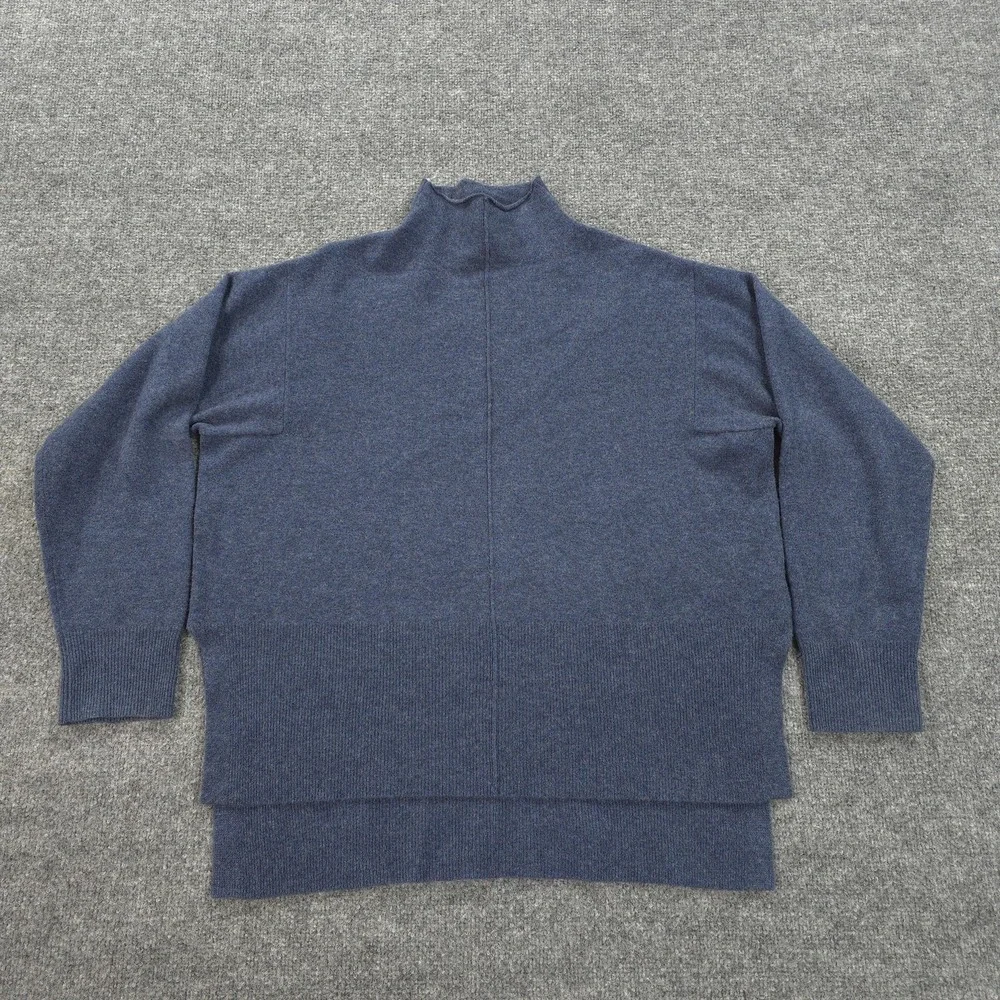 Gentle Herd Sweater Womens Large Blue Wool Cashmere Mock Neck Pullover Soft